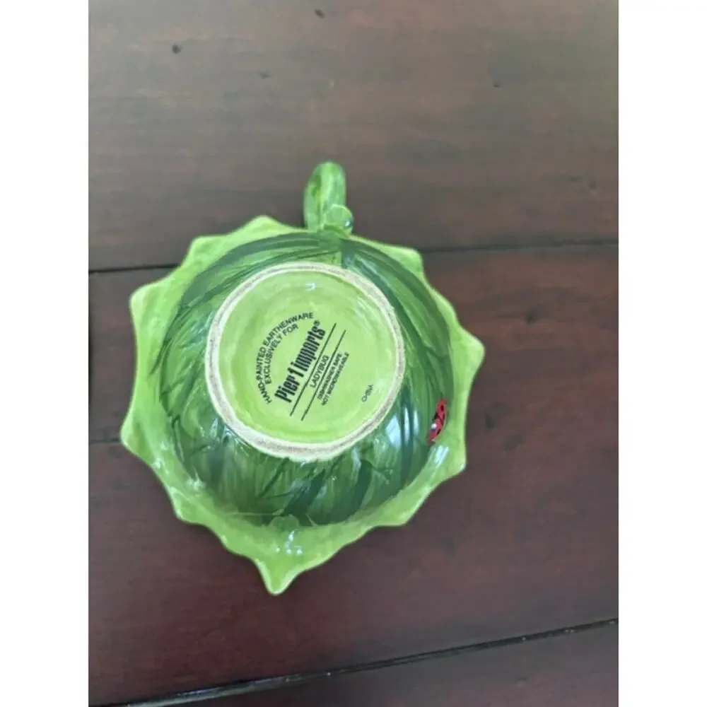 Pier 1 Ladybug Leaf Serving Tray Bowl Set Hand Painted Earthenware 3 Pc